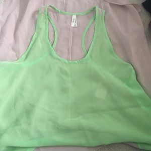 NWT Green/Tan Sheer S/L high low top
